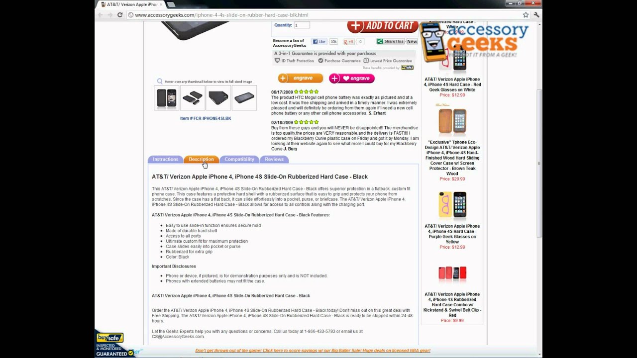 AccessoryGeeks Apple iPhone 4, iPhone 4S Slide-On Rubberized Hard Case Product Review