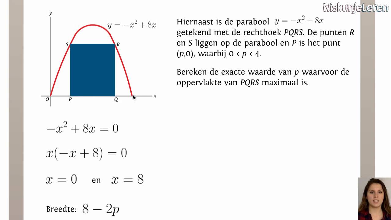 Afgeleide: Optimaliseren oppervlakte bij grafiek - Wiskunjeleren