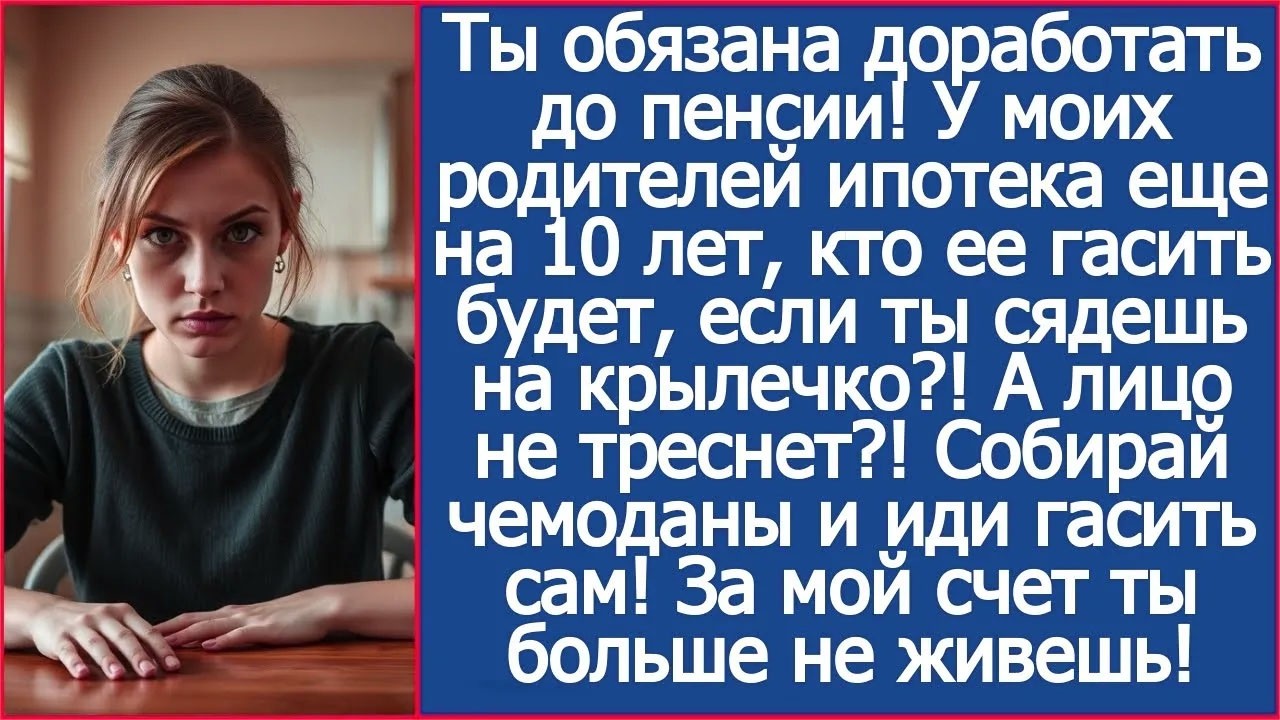 Ты обязана доработать до пенсии! У моих родителей ипотека еще на 10 лет.