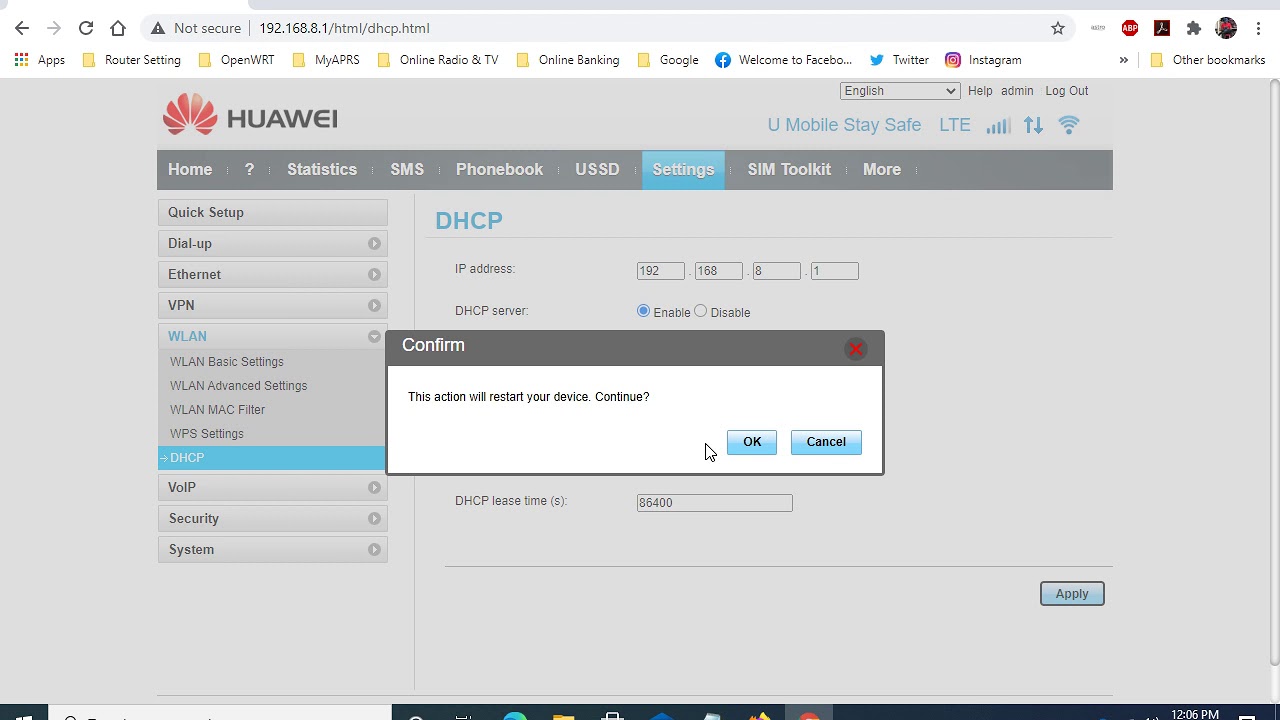 Basic setup your new or after reset factory default for model Huawei B310As-852