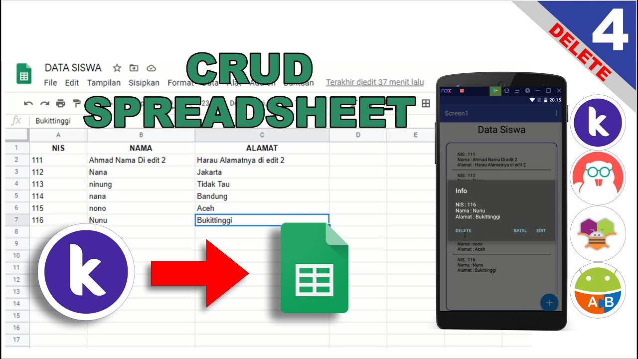 4. CRUD SpreadSheet(Delete) - Kodular | MIT App Inventor | Appybuilder | Thunkable