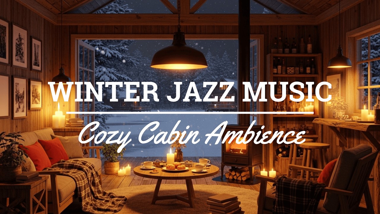 Relaxing Jazz Instrumental Music & Crackling Fireplace ⛄ Warm Winter Jazz at Coffee Shop Ambience