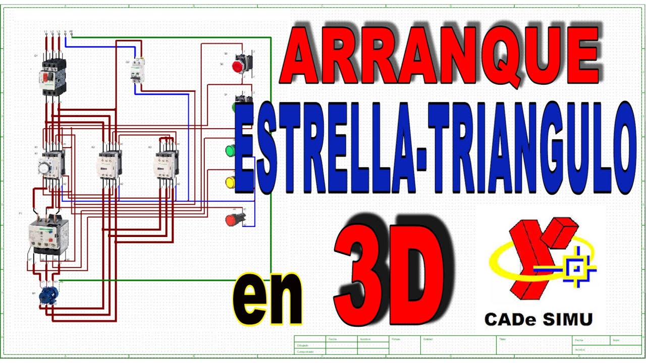 Arranque estrella Triangulo de un MOTOR TRIFASICO en 3D. CADe Simu V4.0