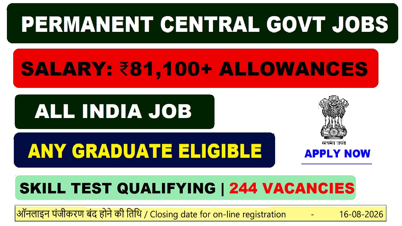 🔥 PERMANENT CENTRAL GOVT JOB | 💰 81,100 + ALLOWANCES | NO INTERVIEW | GRADUATE APPLY | 244 POSTS