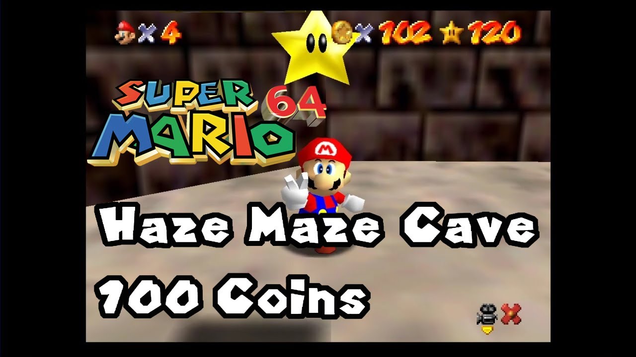 Super Mario 64 - Hazy Maze Cave 100 Coins Walkthrough