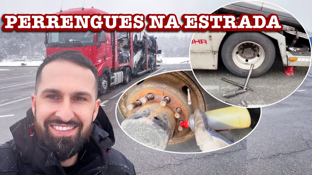 De motorista à mecanico - TROQUEI O PNEU do caminhão NA NEVE sozinho!