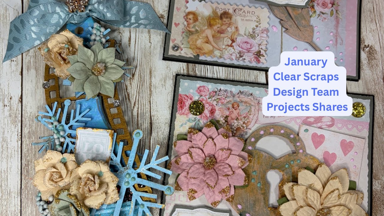 Altered Paint Brush and Valentine cards🩵🩷        January Project Shares for @ClearScraps  