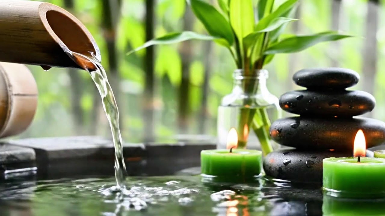 Relaxing Music Relieves Stress, Anxiety and Depression - Bamboo Water Fountain + Healing Piano Music