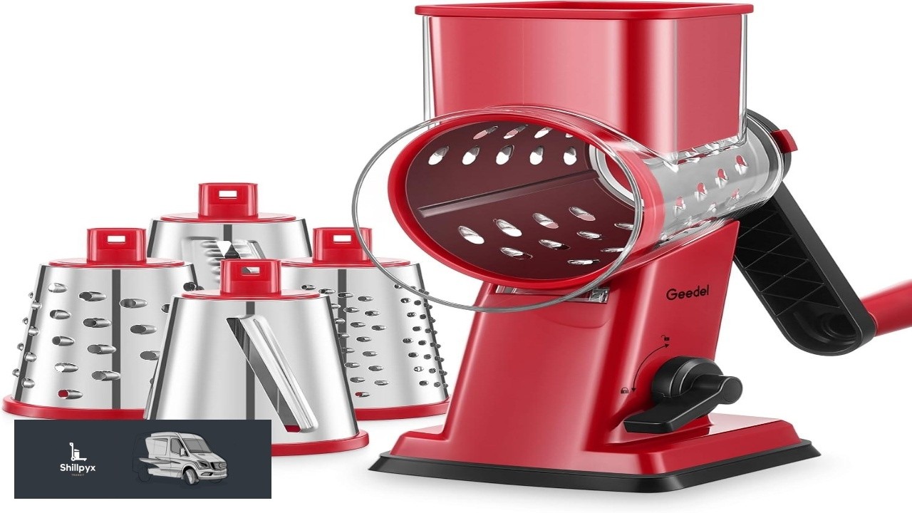 Geedel Rotary Cheese Grater Upgraded Vegetable Shredder with 4 Interchangeable Blades