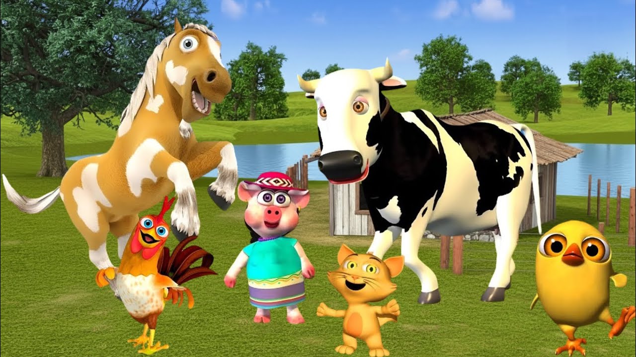 El Pollito Pío 3d | El toro se congela jugando en el juegodel Toro y el Tractor 3D🎶