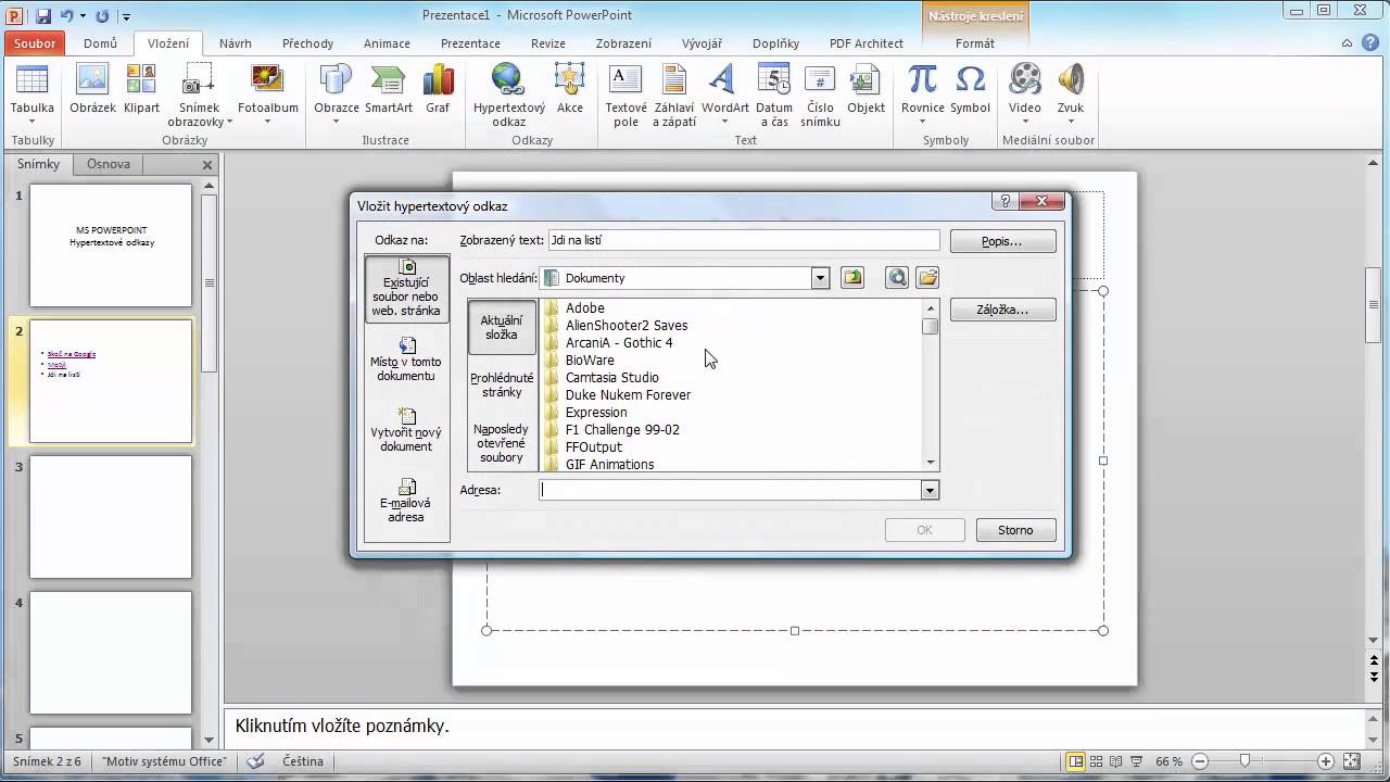 Microsoft PowerPoint - Hypertextové odkazy