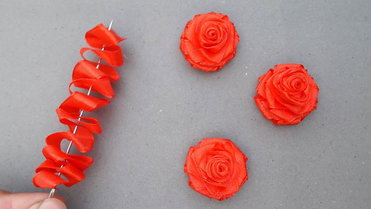 Trending Cute Mini Rose / Baby Ribbon Flowers craft / Ribbon Rose making with Needle