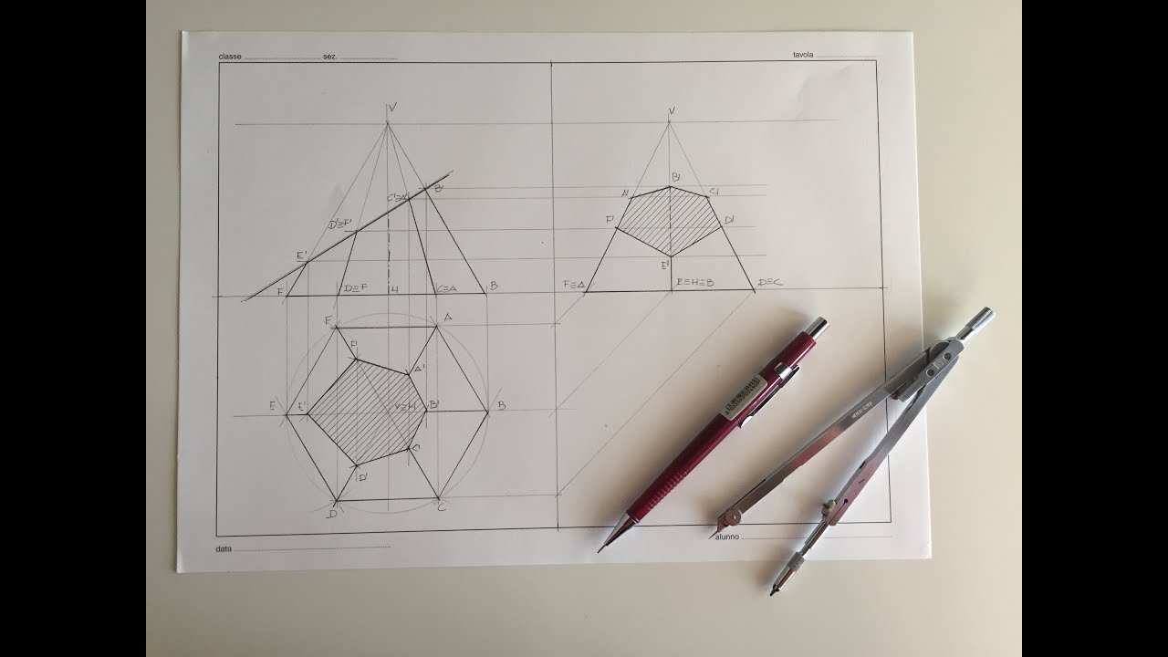 TRONCO OBLIQUO DI PIRAMIDE A BASE ESAGONALE: PROIEZIONE ORTOGONALE