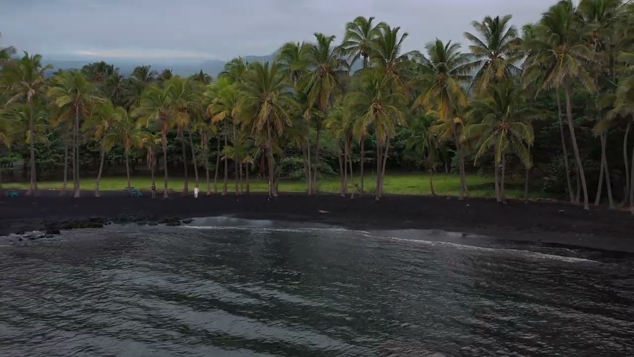 Punaluu Black Sand Beach 4K Drone - Hawaii, Big Island