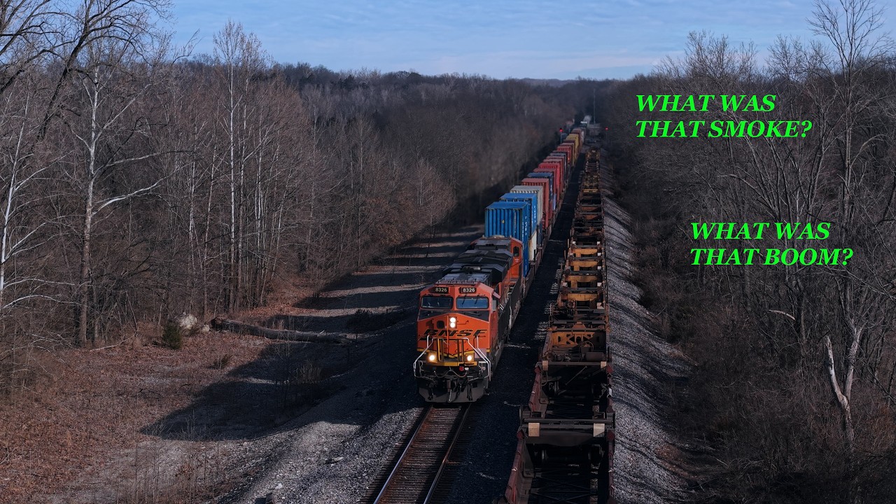 Deep Diesel Thunder in the Winter Forest — Then Smoke and Boom? | BNSF Drone View