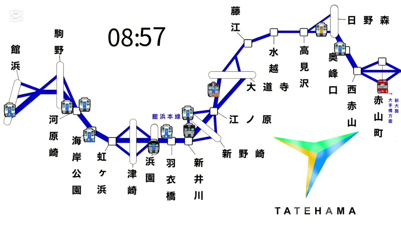 館浜電鉄(ゲーム実装区間、(館浜〜赤山町)朝の運行略図