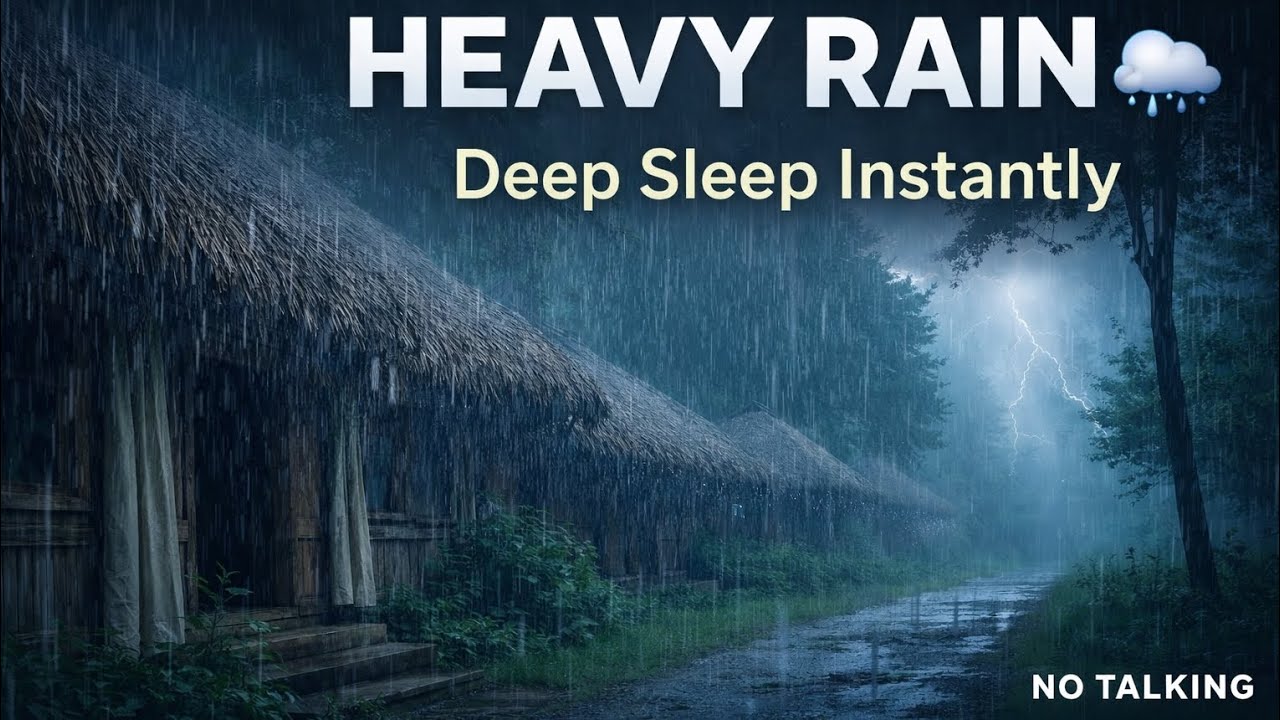 Deep Sleep Instantly | Heavy Rain, Strong Wind & Thunder Sounds
