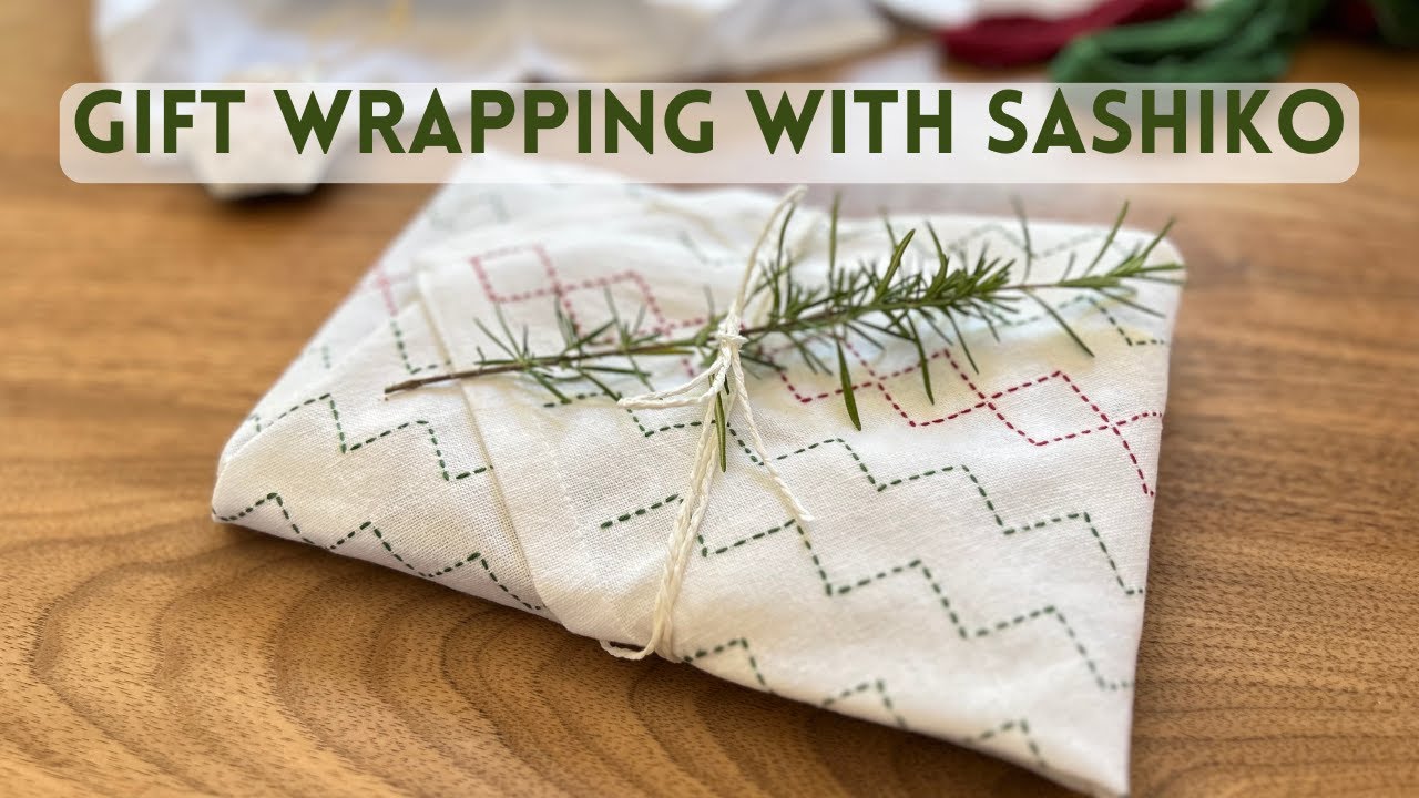 Reusable stylish gift wrapping cloth with Sashiko (Furoshiki)