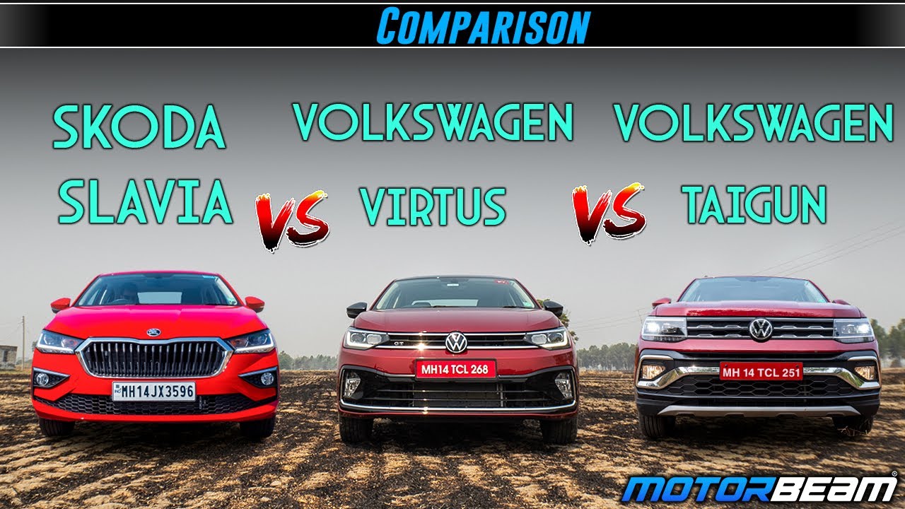 Volkswagen Virtus vs Skoda Slavia vs Volkswagen Taigun - Which One To Buy? | MotorBeam