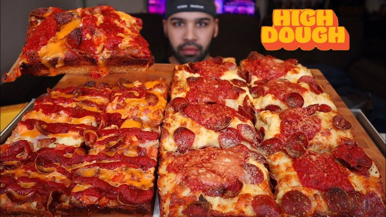 DETROIT STYLE DEEP DISH PIZZA AMSR MUKBANG