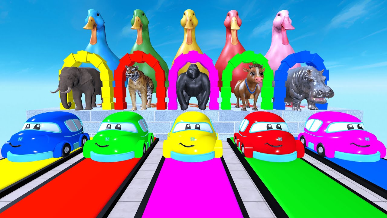 Long Slide Game Cow, Lion, Elephant and Gorilla Hippopotamus Tiger 3d Animal Game Funny 3d Animals