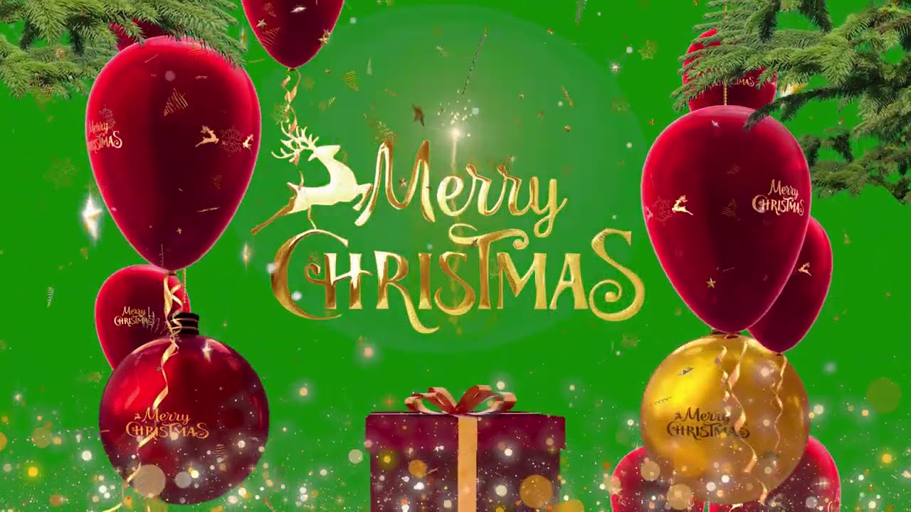 Merry Christmas Tree, Gift Balloon Decorations Green Screen Effects Background in 4k Resolution.