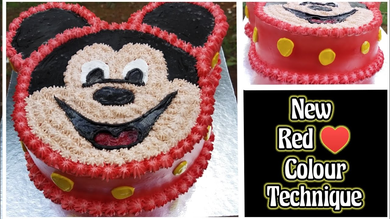 Dark Red Colour ♥️ देण्याची आणखी एक पद्धत | Mickey Mouse Cake | Dark Red Colour For Cake | Dark Red