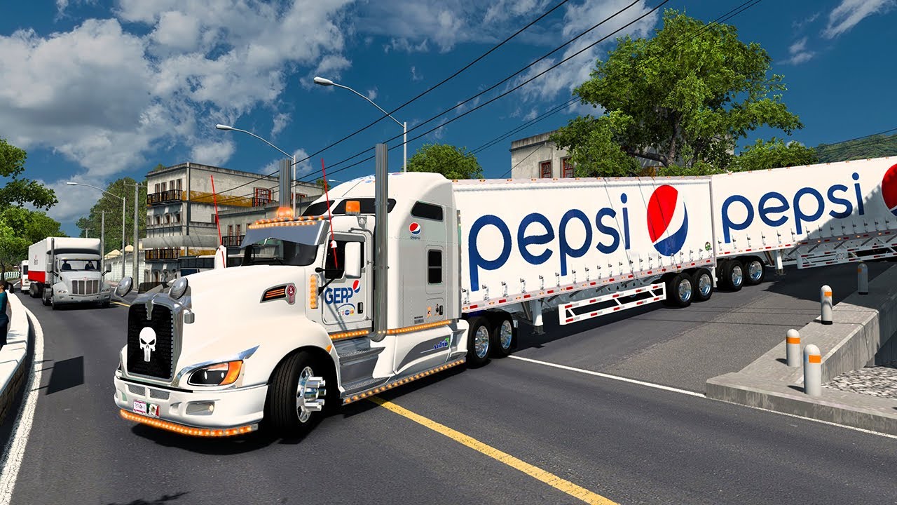 Doble tráiler De Pepsi KENWORTH T660 tuning Carreteras Peligrosas de México American Truck Simulator
