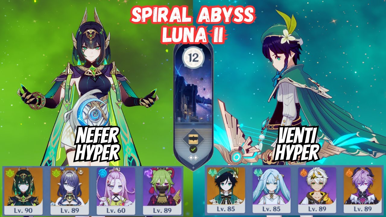 C0 Nefer Lunar Bloom / C0 Venti Durin Hyper Floor 12 Spiral Abyss 6.2 Genshin Impact [原神]
