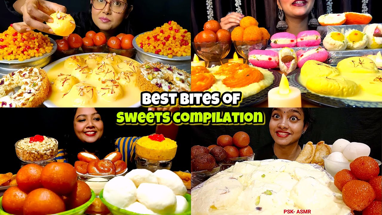 BEST BITES OF INDIAN SWEETS DESSERT | EATING RASMALAI, GULAB JAMUN, RASGULLA | SWEETS ASMR MUKBANG