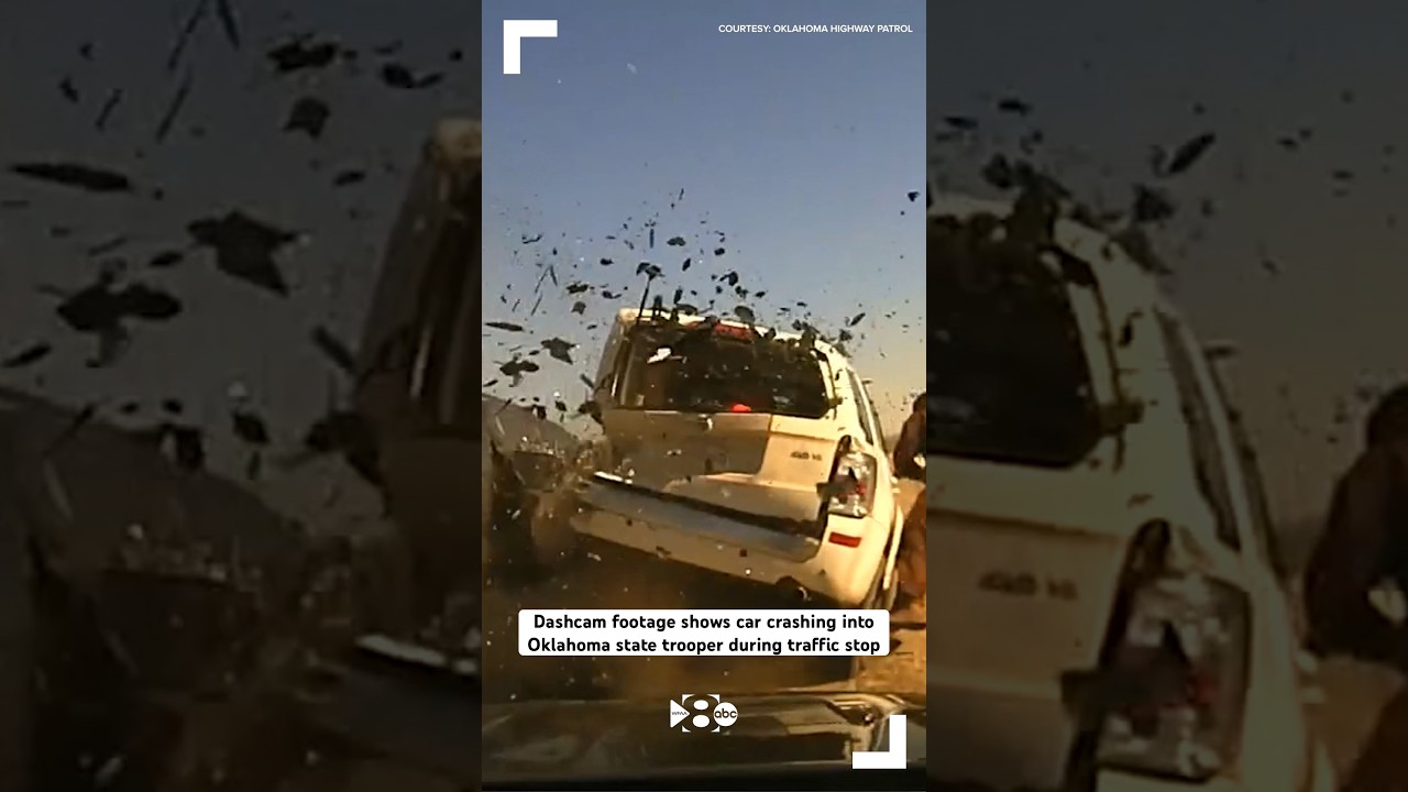 Dashcam footage shows car crashing into Oklahoma state trooper during traffic stop