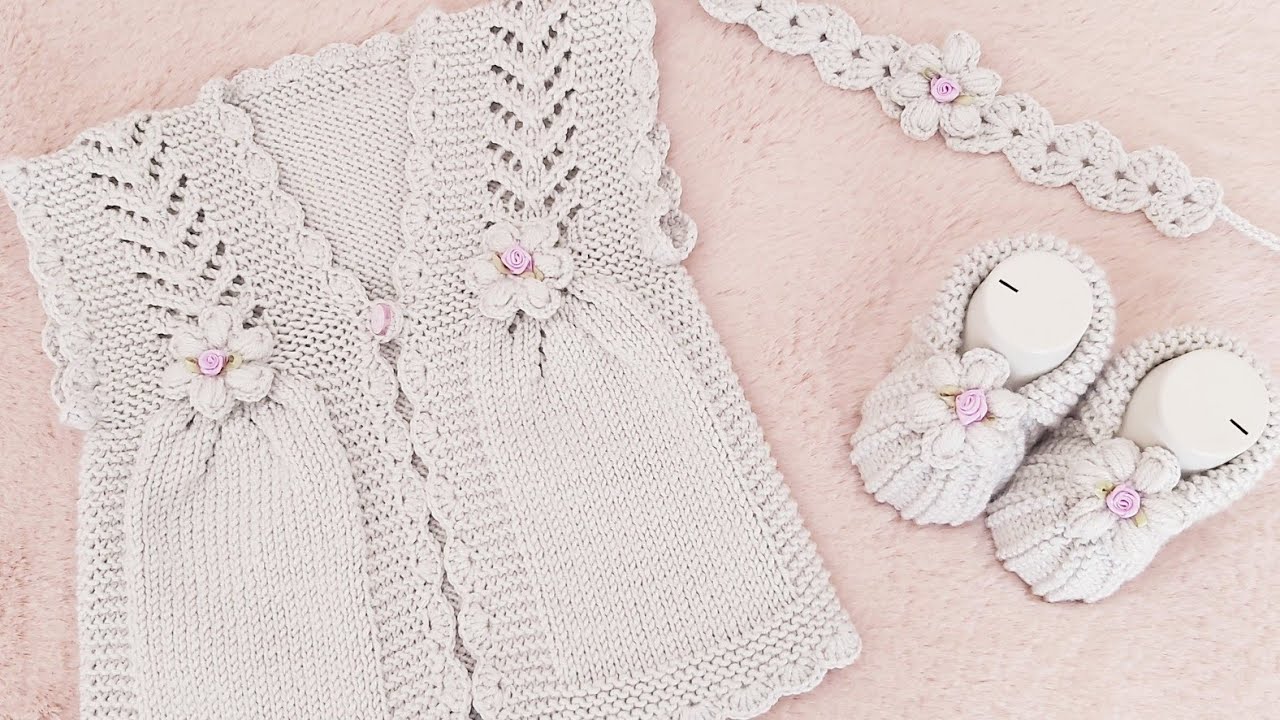 YELEK, PATİK, SAÇ BANDI  ÜÇLÜ SET YAPIMI / Kız bebek örgüleri