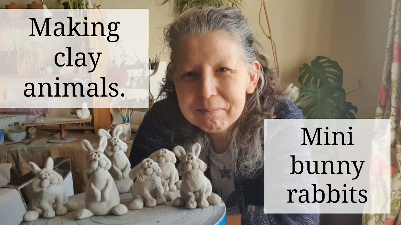 How to make three easy Easter bunny rabbits. Simple step by step pottery hand building for beginners
