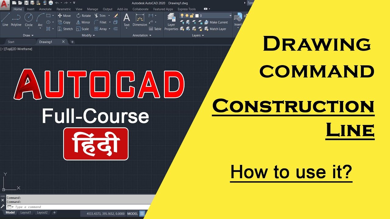 AutoCAD Tutorial - Drawing command - CONSTRUCTION LINE | & it's use | in hindi | autocad 2022