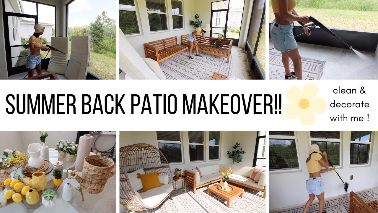 PATIO TRANSFORMATION!! // SUMMER CLEAN & DECORATE OUTDOOR PATIO // Jessica Tull cleaning