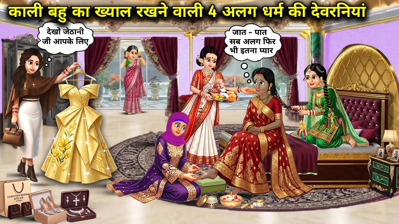 काली जेठानी का ख्याल रखने वाली 4 अलग धर्म की देवरनियां || Cartoon Videos || 4 sisters-in-law from di
