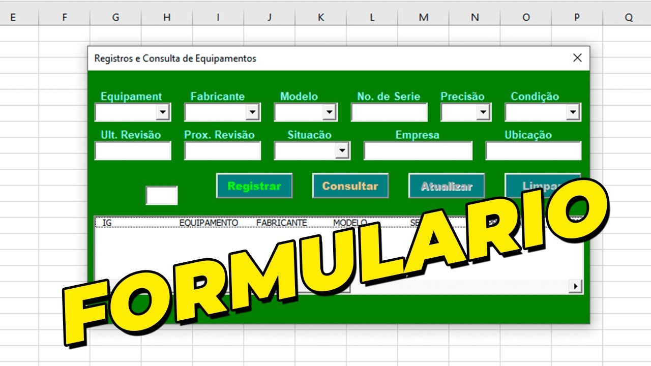 Registro y Control de Equipamentos Excel VBA