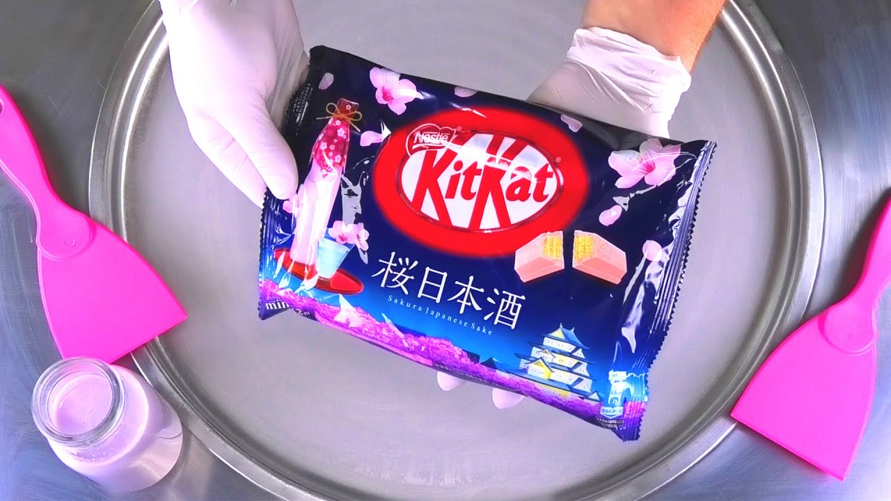 Pink KitKat Sakura - ASMR / funny Sakura Sake Bar Ice Cream Rolls | Mukbang Flavor Sweets Candy Bar