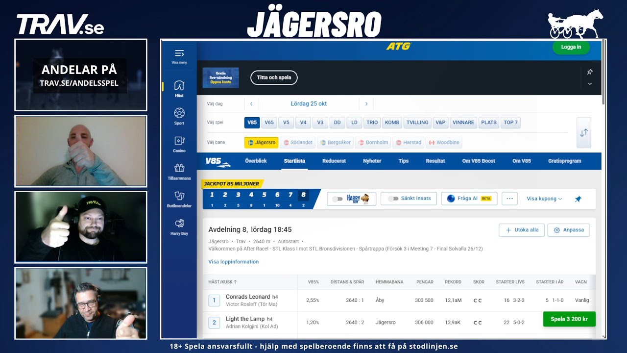 V85 J&auml;gersro 25 oktober | Premi&auml;r f&ouml;r V85 med 85 miljoner i jackpott!