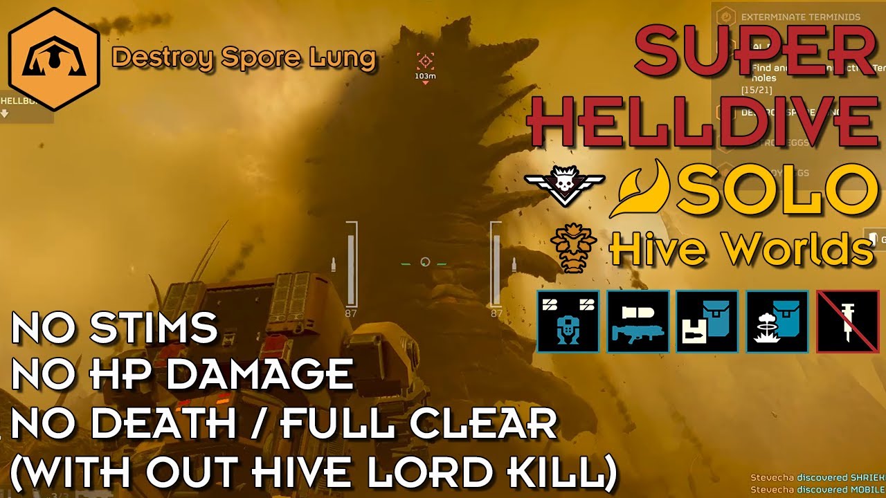 Helldivers 2 - Destroy Spore Lung (Super Helldive Solo / No Stims, No HP Damage, Full Clear)