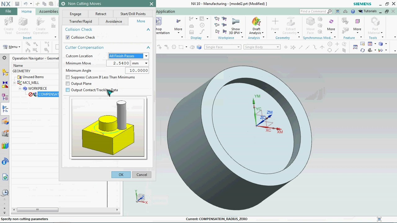 Cutter Compensation with centre of tool & peripheral of tool in NX CAM