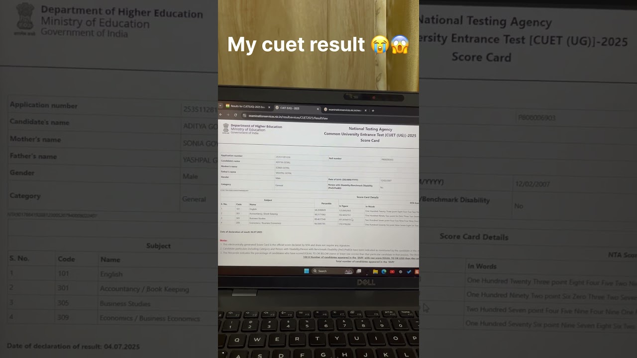 My cuet result 2025 😣😩 do you think i got a college in du ?     #shorts #cuet #viral
