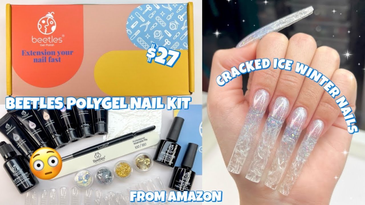 TRYING A BEETLES POLYGEL NAIL STARTER KIT FROM AMAZON | VIRAL CRACKED ICE NAIL TREND