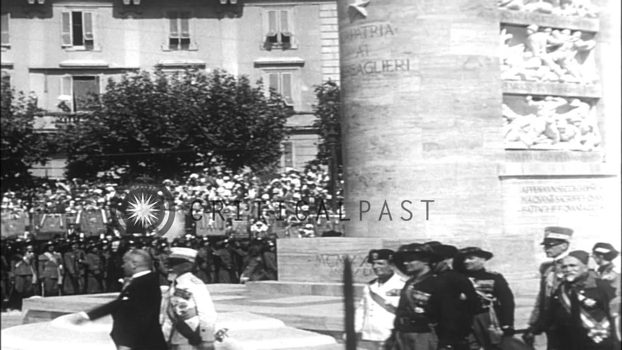 King Emanuele III, Crown Prince Humbert II and Prime Minister Mussolini 'Corps d'...HD Stock Footage