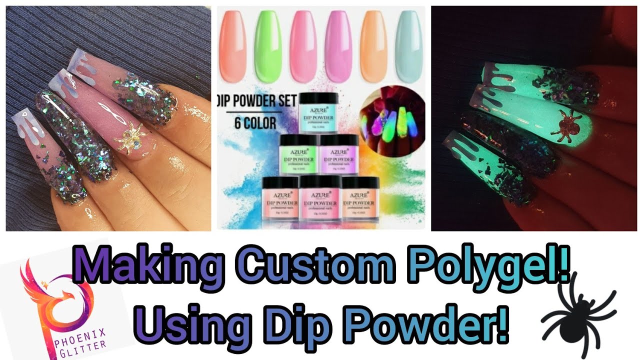 DIY: Making CUSTOM POLYGEL with DIP POWDER and builder gel! GLOW IN THE DARK! PHOENIX GLITTER!