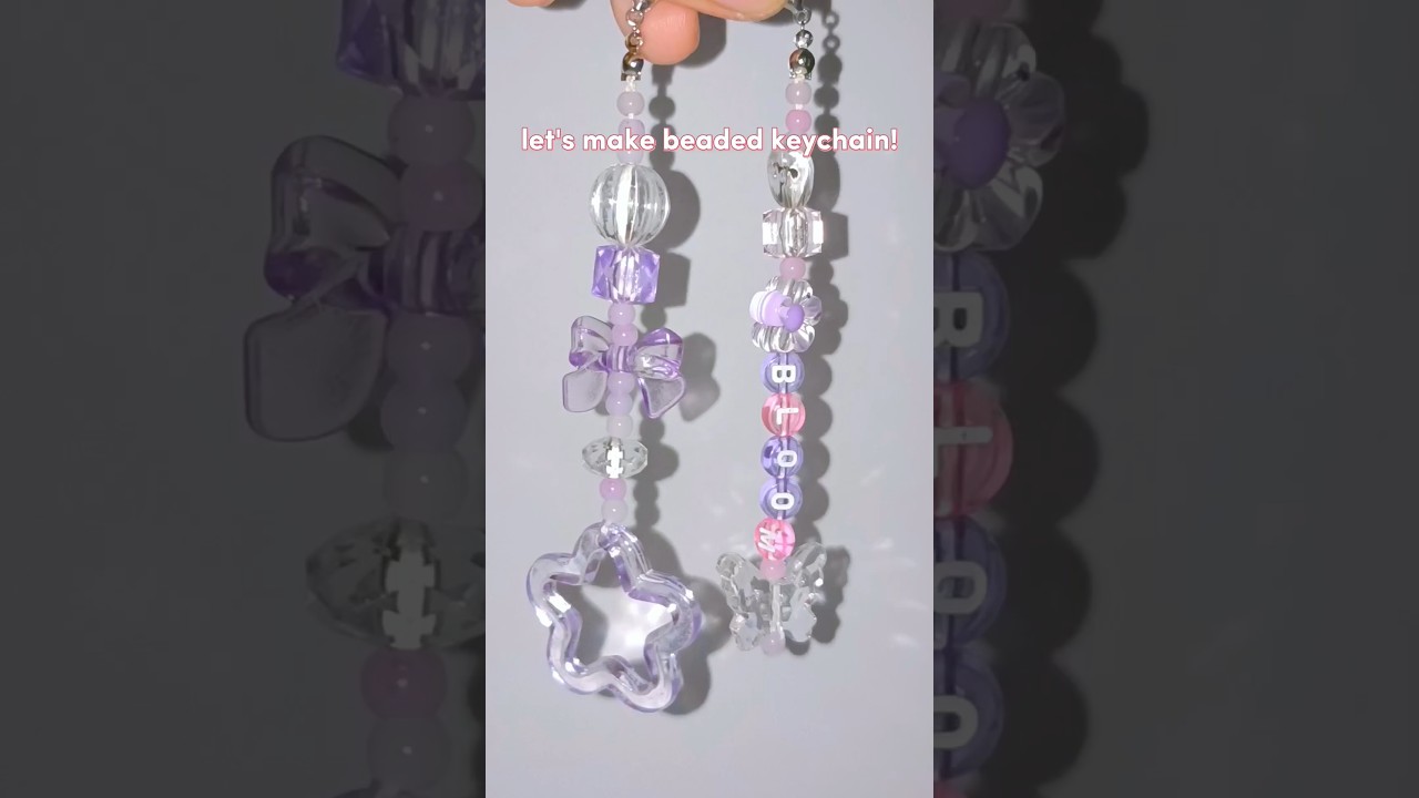 making cute beaded keychain! 💜✨ (part 2) #beadedkeychains #shorts
