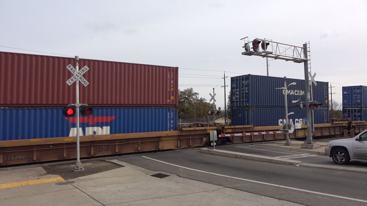 UP 2674 Intermodal Stack Train North, W El Camino Ave. Railroad Crossing, Sacramento CA