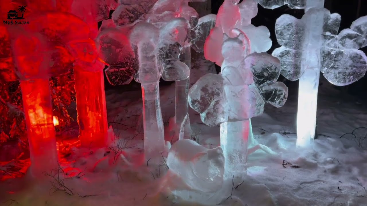“Ice Sculptures That Glow at Night! ❄️ #IceSculptures#SnowArt#GlowingArt  #NightLights#WinterMagic  