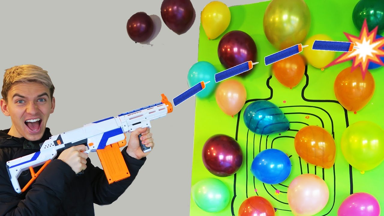 Nerf Gun Balloon Trick Shots! (Guava Juice Nerf Style)