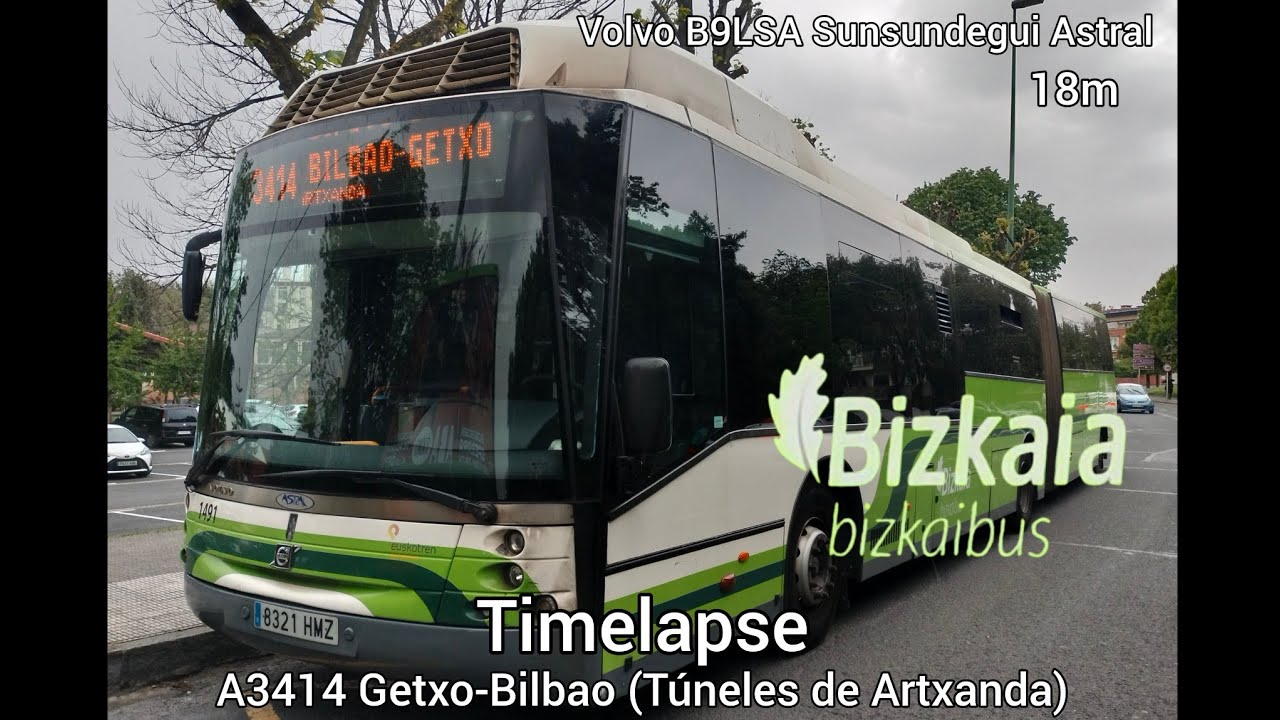 Bizkaibus - timelapse línea A3414 Getxo-Bilbao Artxandako tunelak/túneles de Artxanda